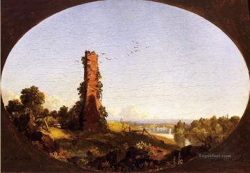 風景 Painting - 廃墟の煙突のあるニューイングランドの風景 ハドソン川 フレデリック・エドウィン教会